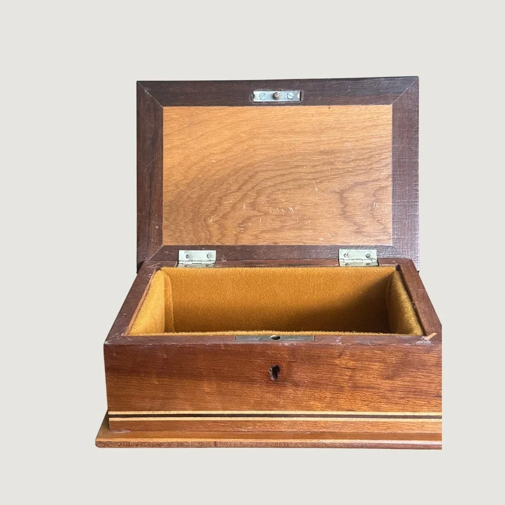 Vintage Brazilian Marquetry Wood Jewelry Box Rose Inlay Velvet Lined